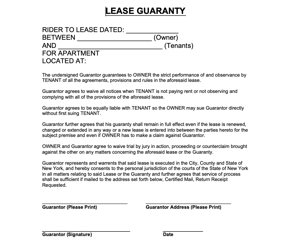 Here are four sample lease guaranty agreements